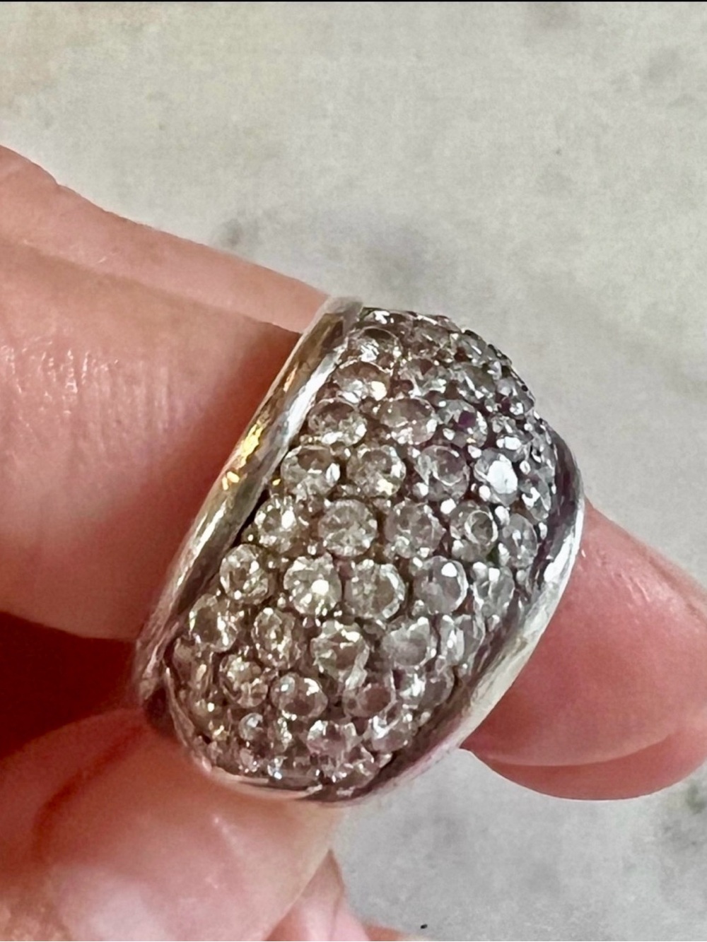 Vintage heavy 925 Sterling Silver Round CZ Pavé Statement Dome Ring Size 7 10 g
